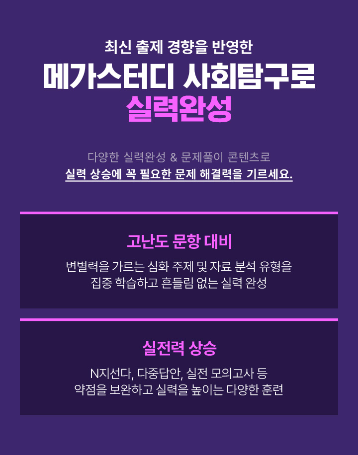 최신 출제 경향을 반영한 메가스터디 사회탐구로 실력완성