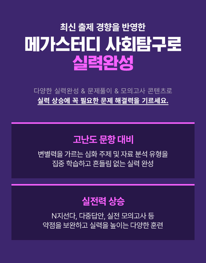 최신 출제 경향을 반영한 메가스터디 사회탐구로 실력완성
