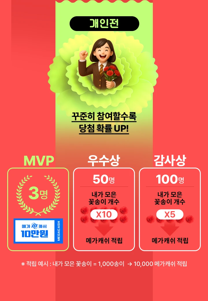 개인전 : 꾸준히 참여할수록 당첨 확률 UP!