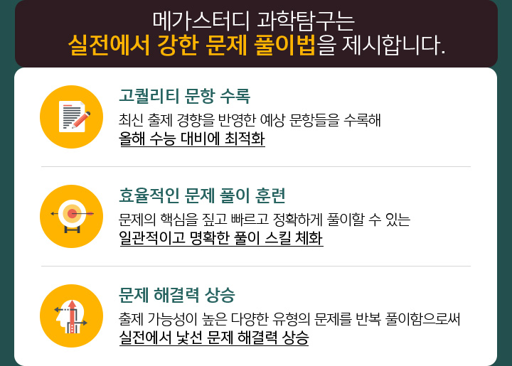 메가스터디 과학탐구는 실전에서 강한 문제 풀이법을 제시합니다.