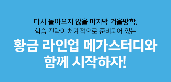 다시 돌아오지 않을 마지막 겨울방학, 학습 전략이 체계적으로 준비되어 있는 황금 라인업 메가스터디와 함께 시작하자!