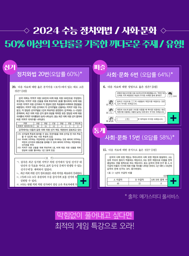 2024 수능 정치와법 / 사회·문화 50% 이상의 오답률을 기록한 선거 / 통계 문제!