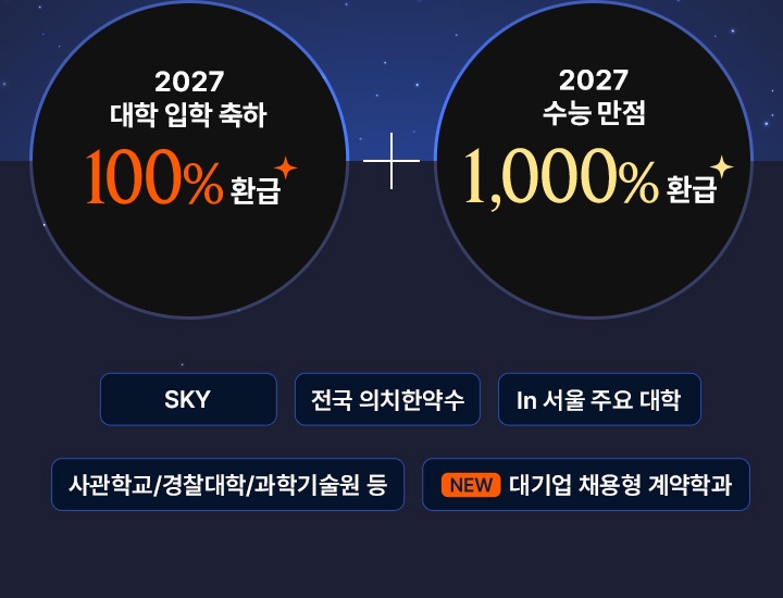 2027 대학 입학 축하 100% 환급 / 2027 수능 만점 1,000% 환급